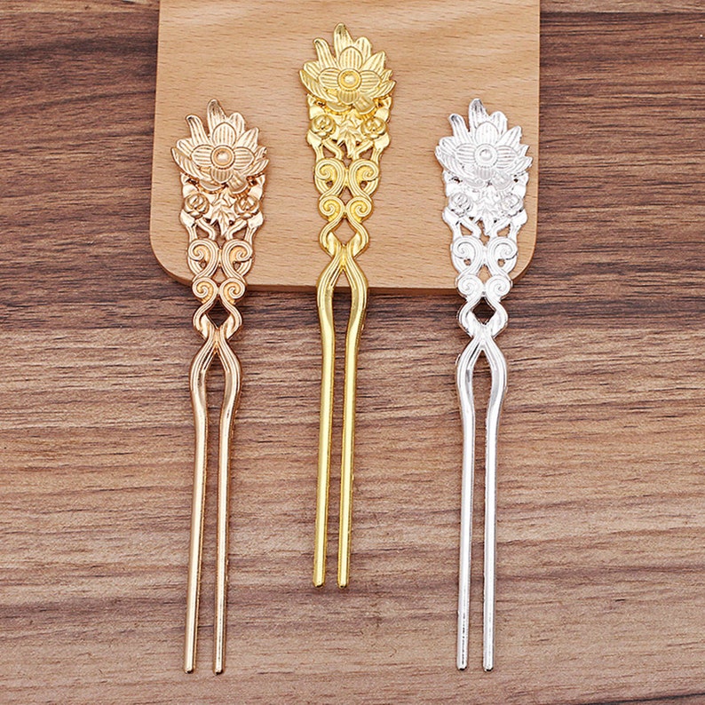 2pcs flower HairPin,Hollow out Hair Stick,blank accessories Hair Jewelry ,U shape hairpins,for Chinese Hanfu7012-429 mixed color