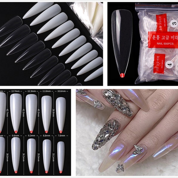 500 pcs Long Frech Fake Nails,Curve Clear Nails Tips,Press On Nails,False Nails,Glue On Nails,Nail Tips,Full Cover Nail Tips(7003-546)