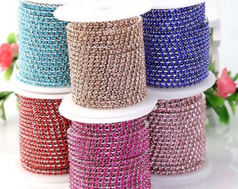 2 yards 2-4mm Rhinestone Close Trim Cup Chain, Silver Setting, Single Row,14 colors,Wholesale Cheap&high Quality(7000-47)