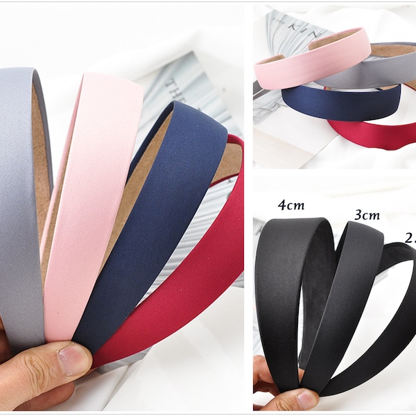 2pcs 2cm-4cm bandeaux, 4 couleurs Large bandeau en plastique avec tissu, bandeau coloré, cerceau de cheveux, bande en plastique vierge, diadème uni (7026-16)