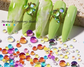 300 pcs/Set mixed size colorful Mermaid Symphony beads nail Decoration,10 styles round half pearl tear, for Nail nail (7003-567)