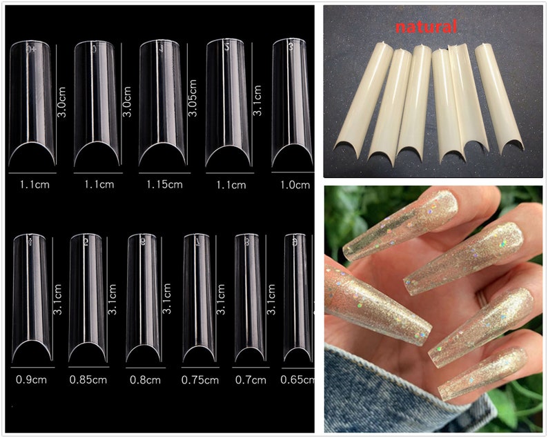 550 pcs XXL Extra Long frech Fake Nails,Curve Clear Nails Tips,Press On Nails,False Nails,Glue On Nails,half cover Nail Tips(7008-11) 