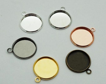 20pcs 12mm-25mm Blank Pendant Base Round Connector Cabochon Settings Bezel Trays for Necklace bracelet earring jewelry making