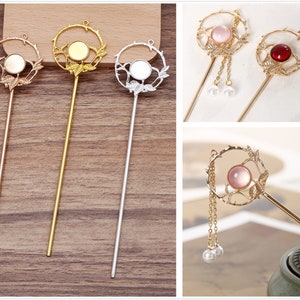 2 pcs/5 pcs 8mm Chinese Jin Buyao Hair Stick,Retro court Hair Fork,Hairpin hair accessories Hair Jewelry,Hair Receptacle Base(7012-147)