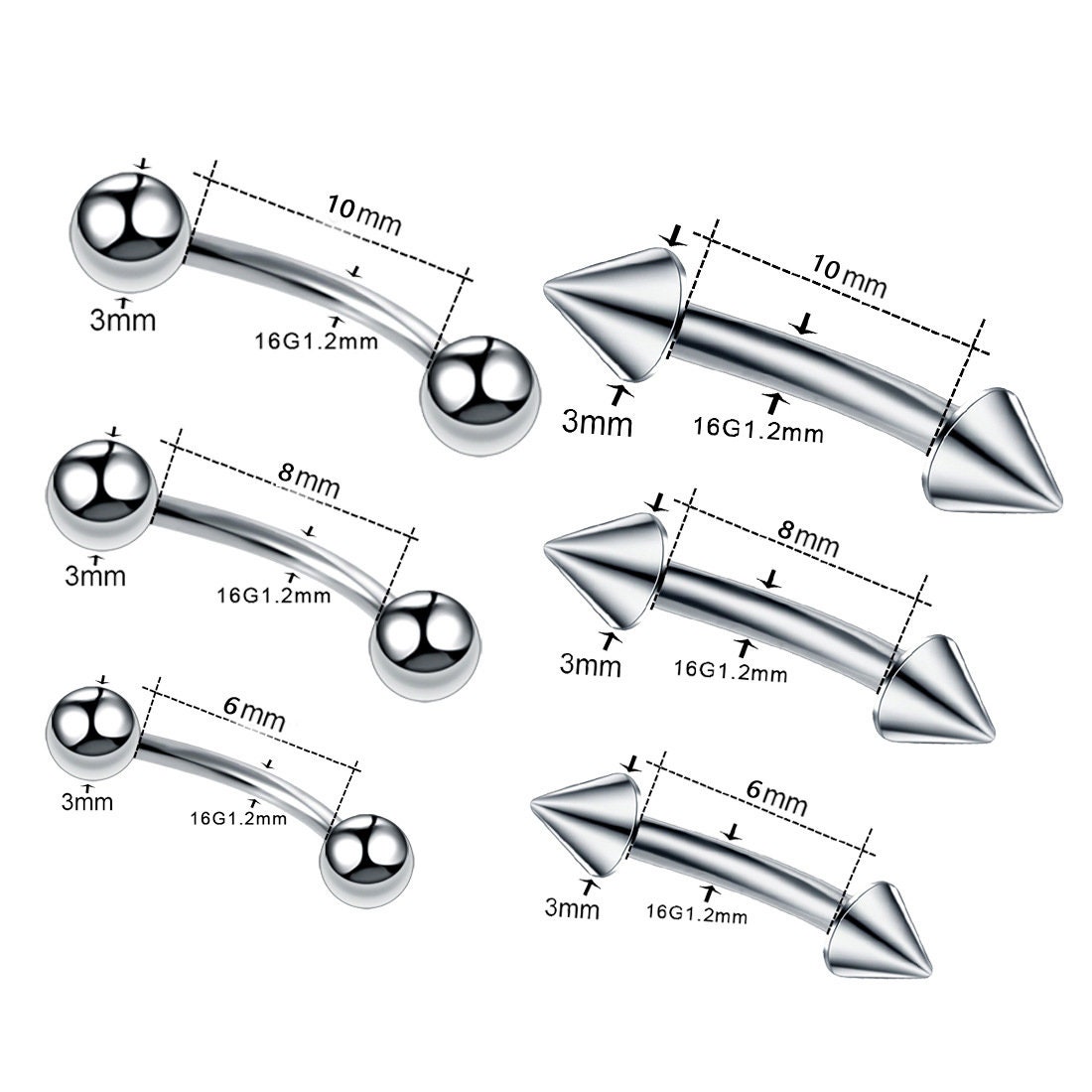 10 pcs Stainless Steel Anti Allergy Eyebrow Lip Nasal labret Etsy