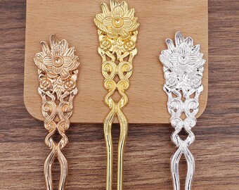 2pcs flower HairPin,Hollow out Hair Stick,blank accessories Hair Jewelry ,U shape hairpins,for Chinese Hanfu(7012-429)