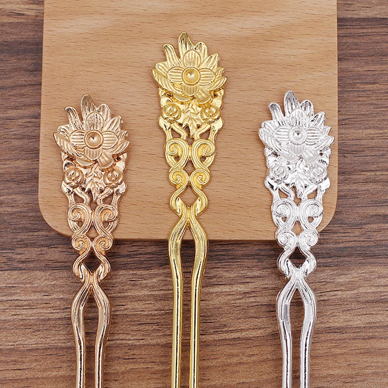 2pcs flower HairPin,Hollow out Hair Stick,blank accessories Hair Jewelry ,U shape hairpins,for Chinese Hanfu7012-429 image 1