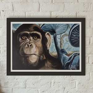 Stoned Ape Theory Mushroom Chimp Evolution Psychedelic Print Wall Art
