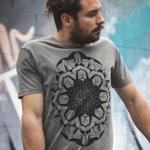 Sacred Geometry Clothing, Mens Festival Dodecahedron Flower of Life T Shirt, Geometric Platonic Solids Fractal Tee