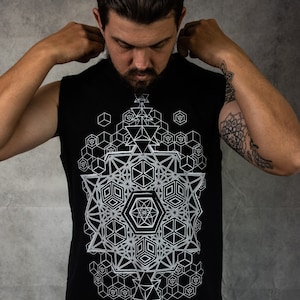 Sacred Geometry Fractal Psy Trance Merkaba Festival Clothing Tank T-Shirt