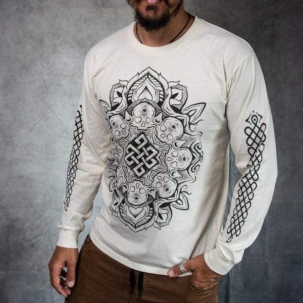 Endless Knot Memento Mori Day of the Dead Skull Mandala Graphic Long Sleeve