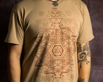 Sacred Geometry Clothing Fractal Clothing Psy Trance Burning Man Festival Clothing Merkaba Geometric Hexagon Shirt Mandala