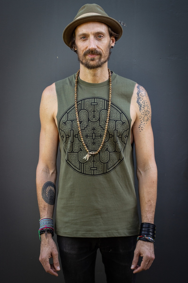 Shipibo Ayahuasca Shaman Clothing Mens Festival Vest Tank Tribal Shamanic Healing Clothing Psy Trance Psychedelic Goa Geometric image 1