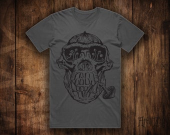 MENS Charcoal TShirt // Stoned Ape // Magic Mushroom // Evolution // Terence McKenna //