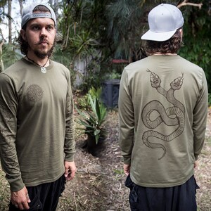 CLEARANCE !! Long Sleeve Mens TShirt Festival Clothing Shipibo Shirt Psychedelic Clothing Snake Shirt Serpent