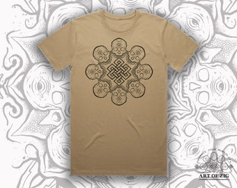 Endless Knot Memento Mori Day of the Dead Skull Mandala Mens T Shirt