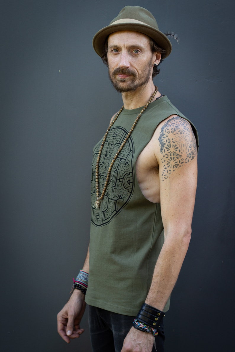 Shipibo Ayahuasca Shaman Clothing Mens Festival Vest Tank Tribal Shamanic Healing Clothing Psy Trance Psychedelic Goa Geometric image 3