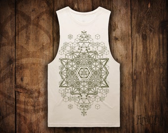 MENS Sacred Geometry Star Tetrahedron Fractal Festival Vest Tank Top