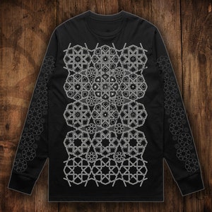 Men&#39;s Fractal Sacred Geometry Persian Rosette Pattern Long Sleeve Tattoo Style Shirt