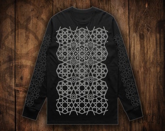 Men's Fractal Sacred Geometry Persian Rosette Pattern Long Sleeve Tattoo Style Shirt