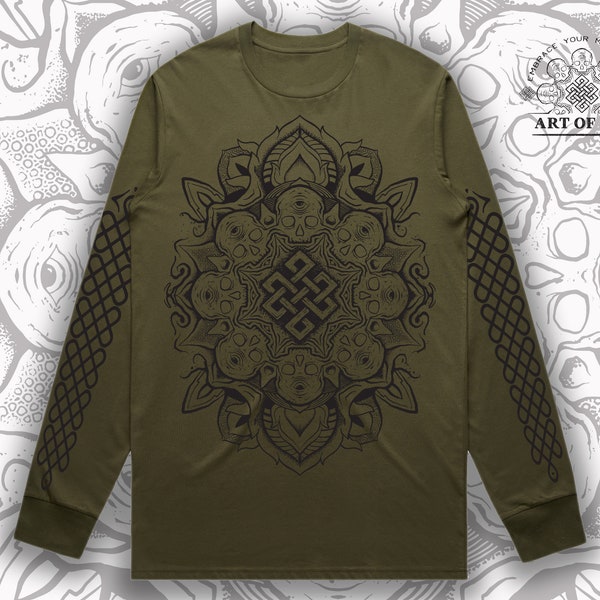 Endless Knot Memento Mori Day of the Dead Skull Mandala Graphic Long Sleeve