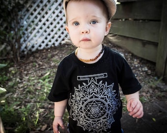Kids Unisex T-Shirt / Black Sri Yantra / Yoga Shirt / Kids Yoga / Yoga Clothing / Sacred Geometry / Kids Mandala Shirt /
