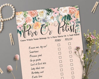 porn or polish game, bachelorette party game, hen party, lingerie shower, country bridal shower, floral wedding shower, printable - br64