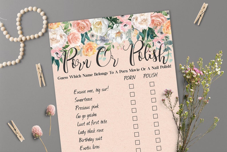 Lingerie Shower Porn - porn or polish game, bridal shower, bachelorette party, lingerie shower  games, wedding printable, country, floral, rustic, boho - br64