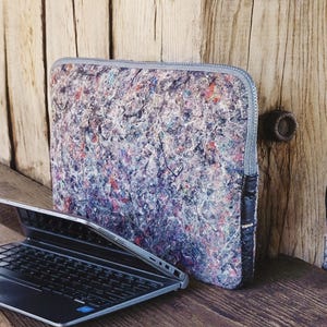 Laptopväska i återvunnen filt, veganskt läderfodral med dragkedja, 13-14 tum