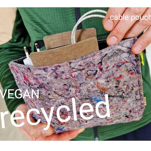 Kabelorganisatör, återvunnen EDC-filt och veganskt läderfodral för förvaring av adaptrar, laddare och powerbank, förvaringsväska för elektronik