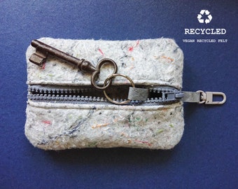 VEGAN Industrial RECYCLED Felt + PAPER Leather Purse / Washable Paper / Keep It Cool Clip Key Holder