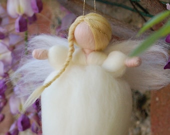 Soft Ivory angel, fairy tale wool, Waldorf inspiration, home decor, collectible doll, soft sculpture