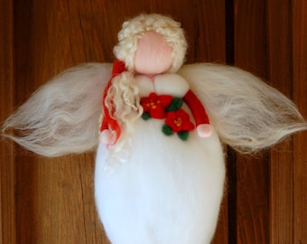 Christmas angel, Waldorf-inspired fairytale wool, home décor, collectible doll, soft sculpture