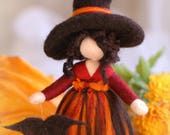 Witch, fairytale wool, Waldorf inspiration, bat, home decoration, collectible doll