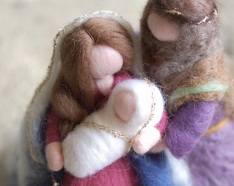 Kneeling Nativity, Waldorf-inspired fairy tale wool nativity scene, Christmas decoration, soft sculpture, collectible doll