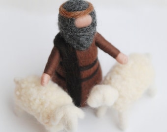 Shepherd, Waldorf-inspired fairy tale wool crib, Christmas decoration, soft sculpture, collectible doll