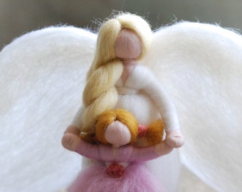 Guardian angel, fairy tale wool, Waldorf inspiration, home decoration, collectible doll, soft sculpture