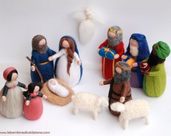 Nativity, Three Kings, Shepherd Family, Two Sheep, Angel, Nativity Scene Wool Fairy Tale Waldorf Inspiration