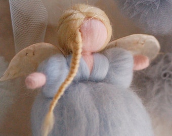 Soft Angel Baby Blue, fairy tale wool, Waldorf inspiration, , home décor, collectible doll, soft sculpture