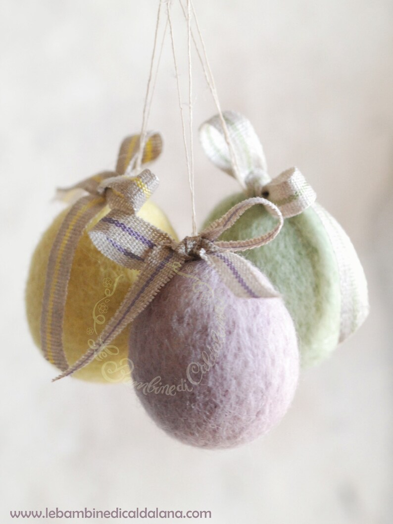 Easter egg pastel, with bow, in fairy wool waldorf inspiration, Easter decoration image 1