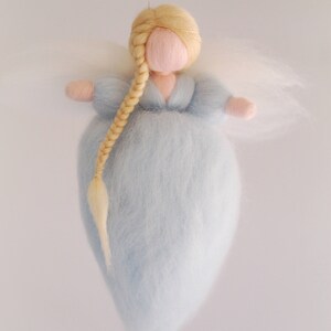 Soft baby blue angel, fairy tale wool, Waldorf inspiration, home decoration, collectible doll, soft sculpture image 2