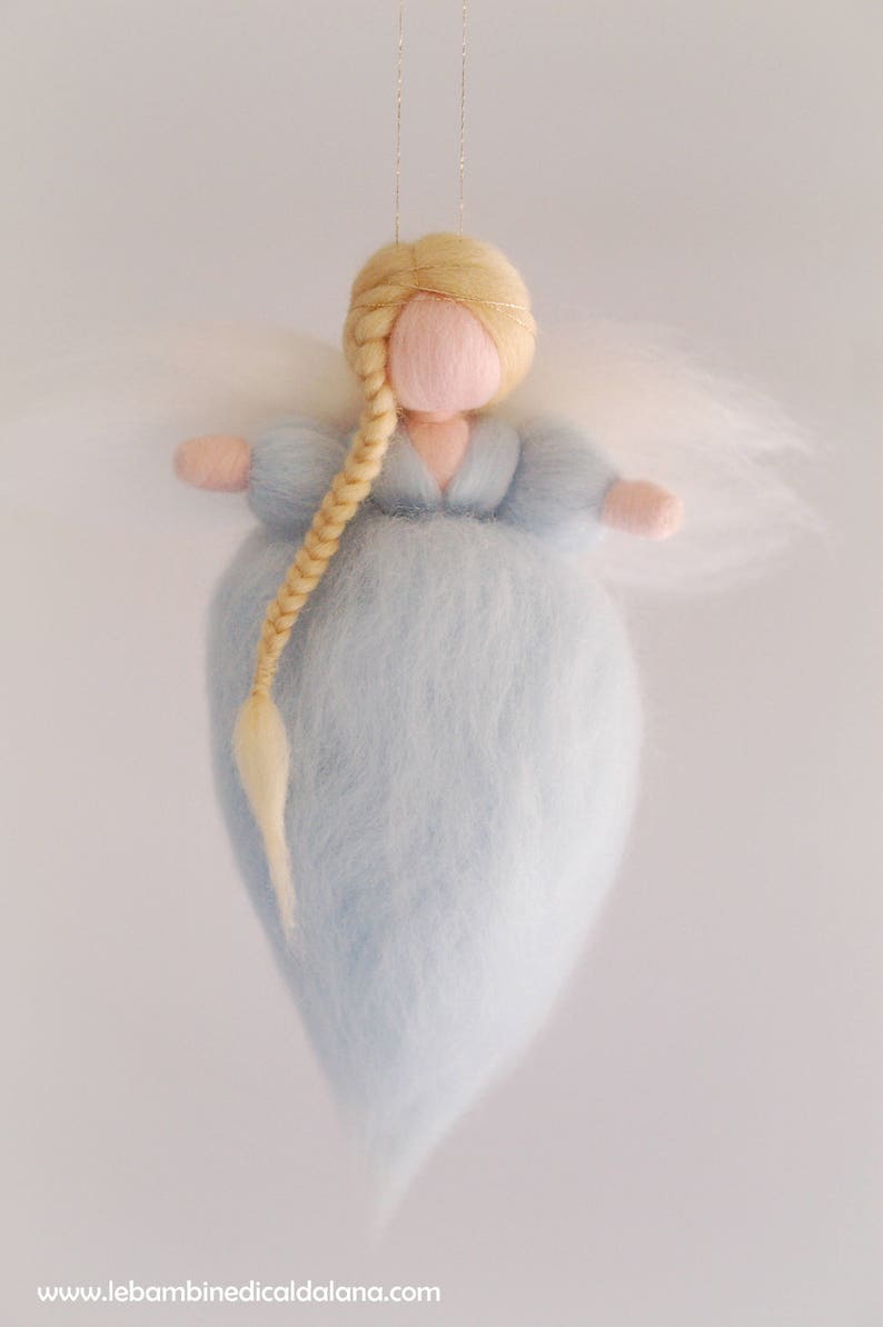 Soft baby blue angel, fairy tale wool, Waldorf inspiration, home decoration, collectible doll, soft sculpture image 2