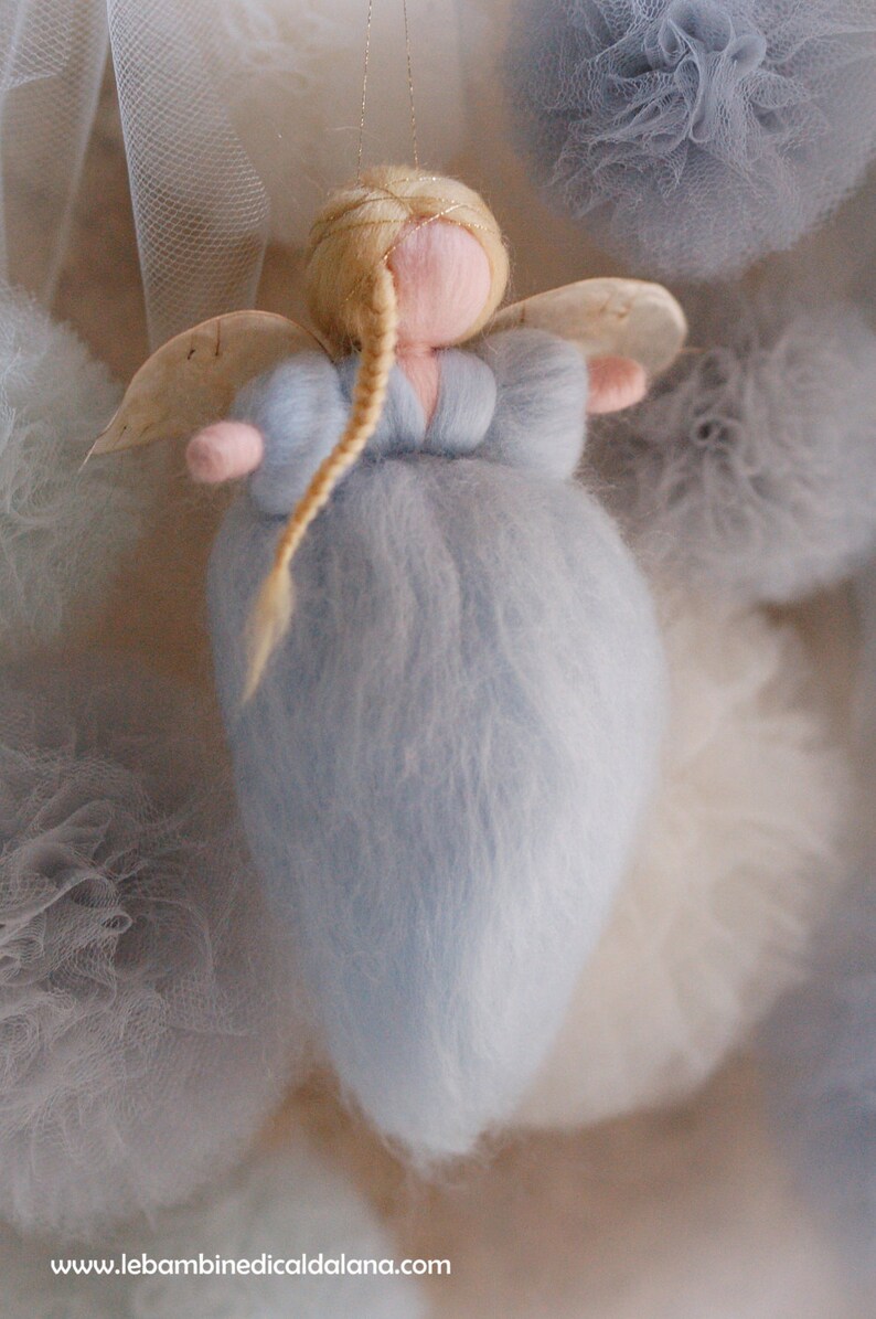 Soft baby blue angel, fairy tale wool, Waldorf inspiration, home decoration, collectible doll, soft sculpture image 1