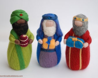 Three Kings, three fairy tale wool essays, Waldorf inspiration, Christmas decoration, soft sculpture, collectible doll