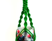 Green mini macrame plant hanger Hanging plated 10 inches 3mm Window decor Flower pot Planter pattern Wall hanging Gift idea Plant holder