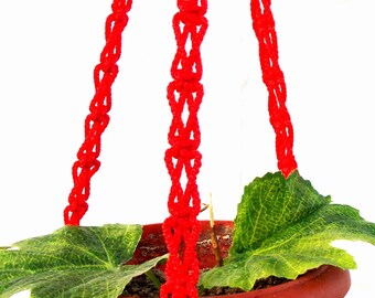 Colgador de la planta de macramé rojo 20 pulgadas 3mm Mini soporte de la planta colgante Plantador de pared colgante ventana decoración Flor macer Patrón de regalo idea de regalo