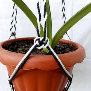 Black and White Macrame Plant Holder 28 inches 3mm - Hanging Planter - VIP