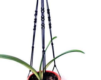 Black large Macrame - Plant Hanger 36 inches 3mm - Hangin Planter - plant wall hanger - Indoor - Outdoor