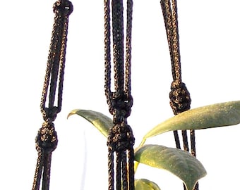 Black Macrame Plant Hanger 24 inches 3mm - Hanging Planter - Macrame plant holder - Macrame wall hanging - planter pattern - macrame pot