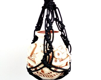 Black mini hanging planter Macrame plant holder 10 inches 3 mm Macrame plant hanger Wall hanging Flower pot Planter pattern Gift idea